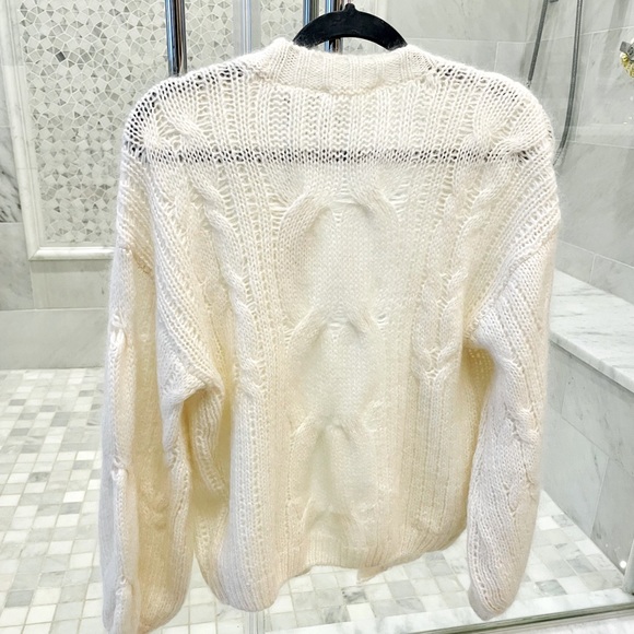 7 For All Mankind Ivory Cardigan Sweater Puff Sleeve NWT Small Casual - Picture 4 of 4